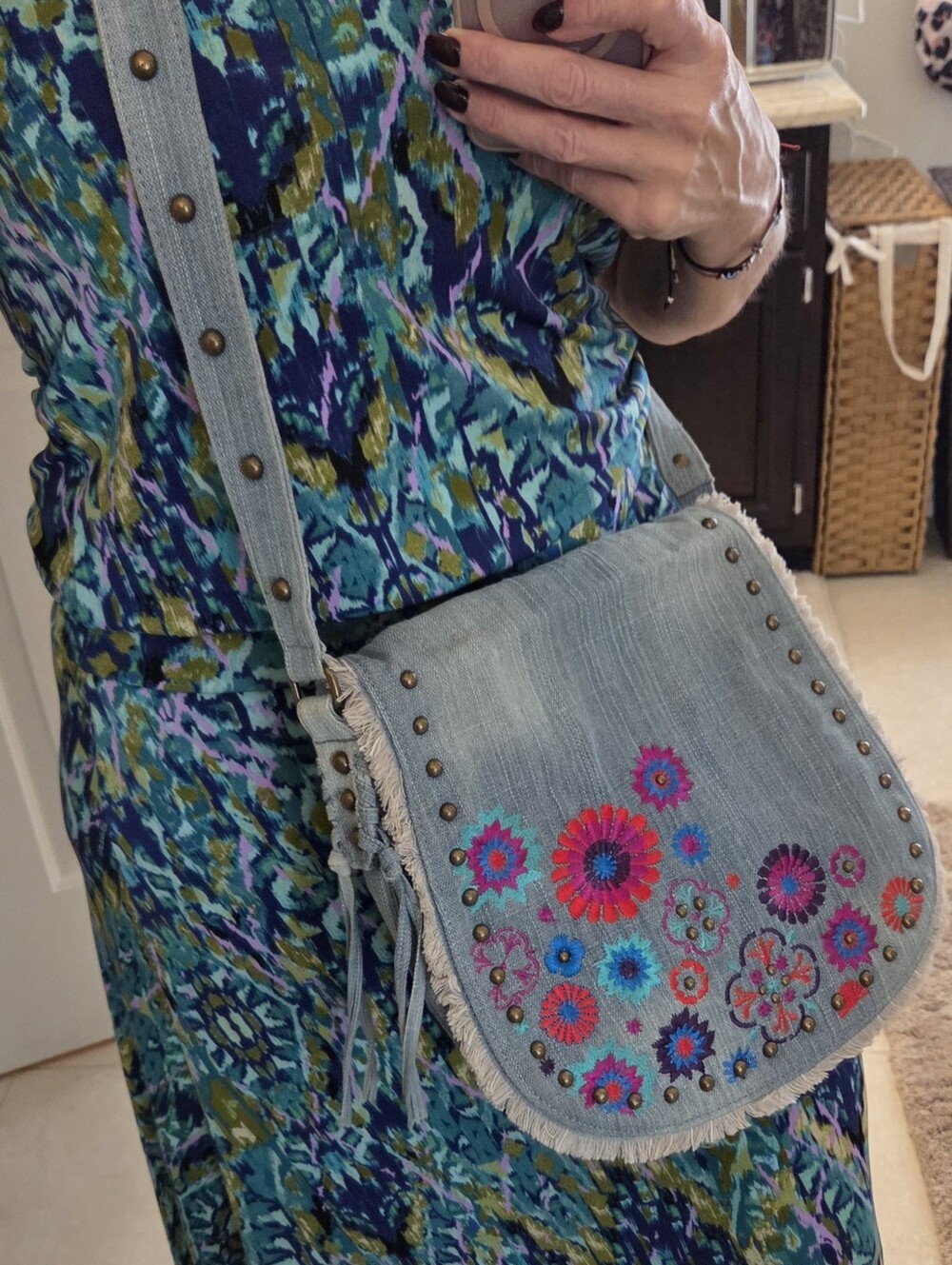 Steven By Steve Madden Embroidered Denim Floral Crossbody Bag - Women